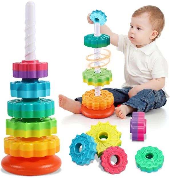 Spinning Stacking Toys,Baby Sensory Spin Rings Toy,Rainbow Spinning Stacking Toy-image-32