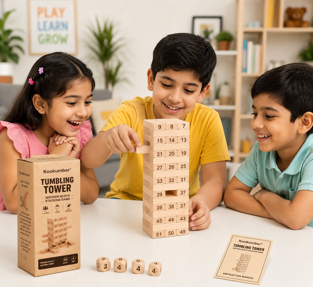 Wooden Tumbling Tower Block Stacking Game with Dice - 54 Pieces-image-19