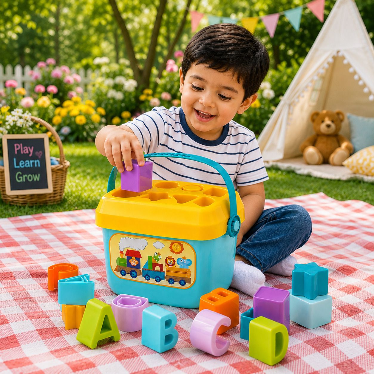 tileez ABC Alphabet Shape Sorter Bucket Developmental Toy for Kids-picture-13