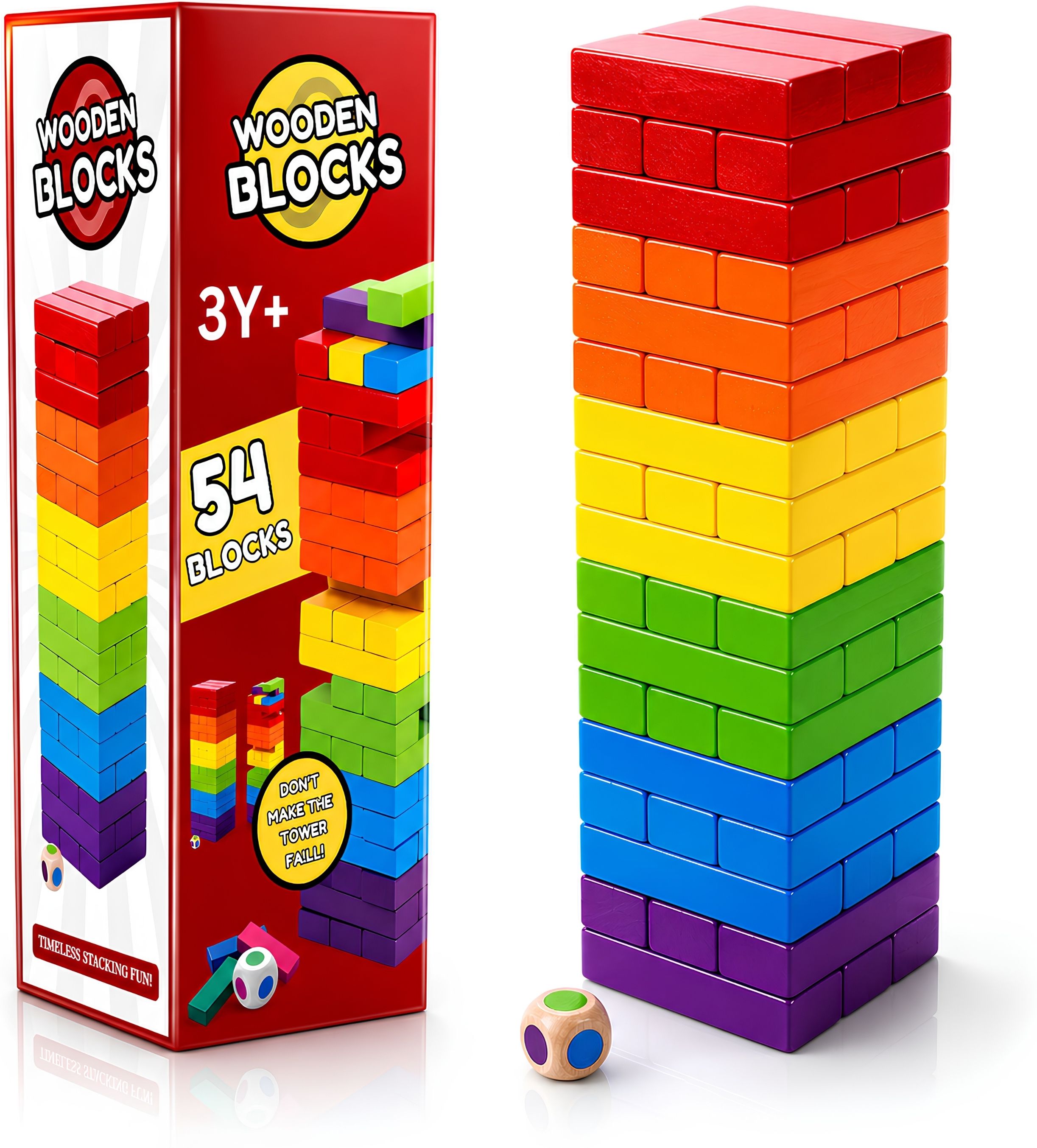 khelo bacho Wooden Tumbling Tower Game 54 Pieces Rainbow Color For Kids , Family Board Game-picture-20