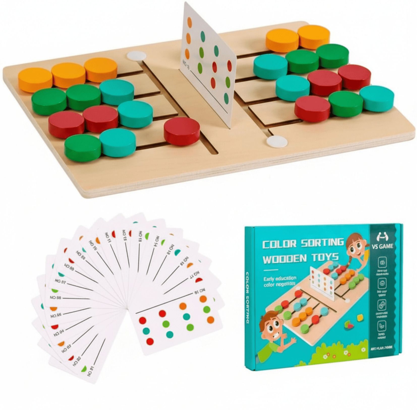 Wooden Color Sorting Toy|Montessori Toddler Learning Puzzle 2 players-image-13