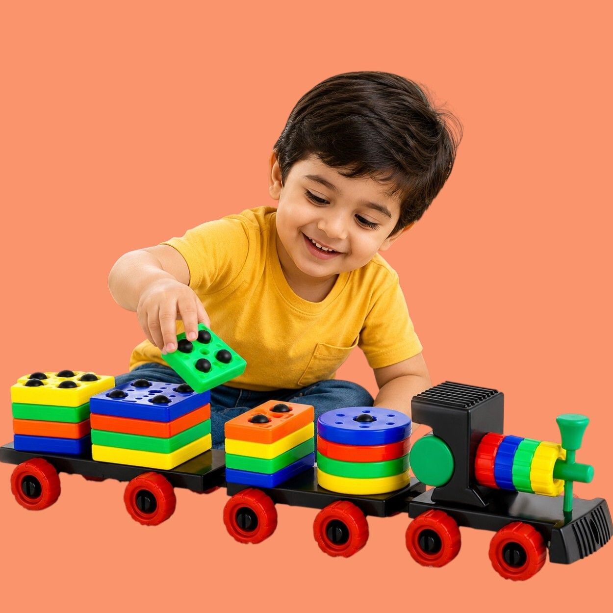jugujaz Preschool Educational Train Puzzle Toy with Shapes Colors and Stacking Blocks-picture-11