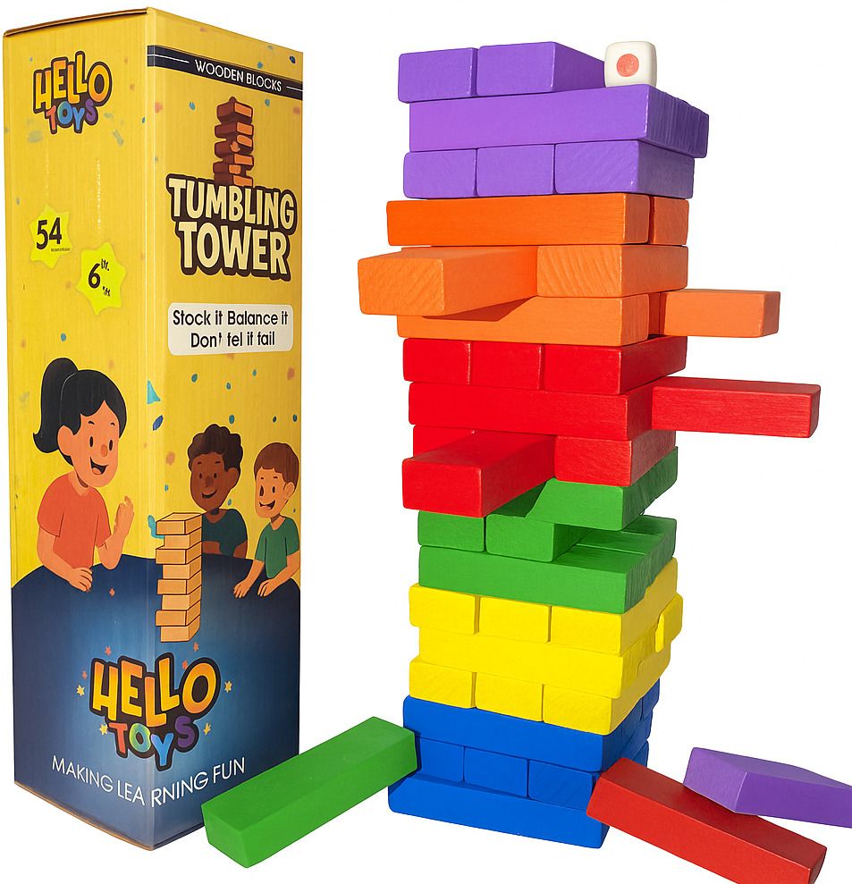 Colored Tumbling Tower Game (54 Pieces) | Family Indoor Stacking Challenge-image-33