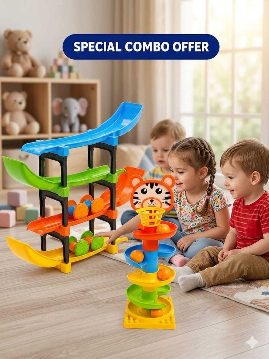 Kids Learning Toy | Spiral Ball Drop Tower & Racing Track Combo-image-1