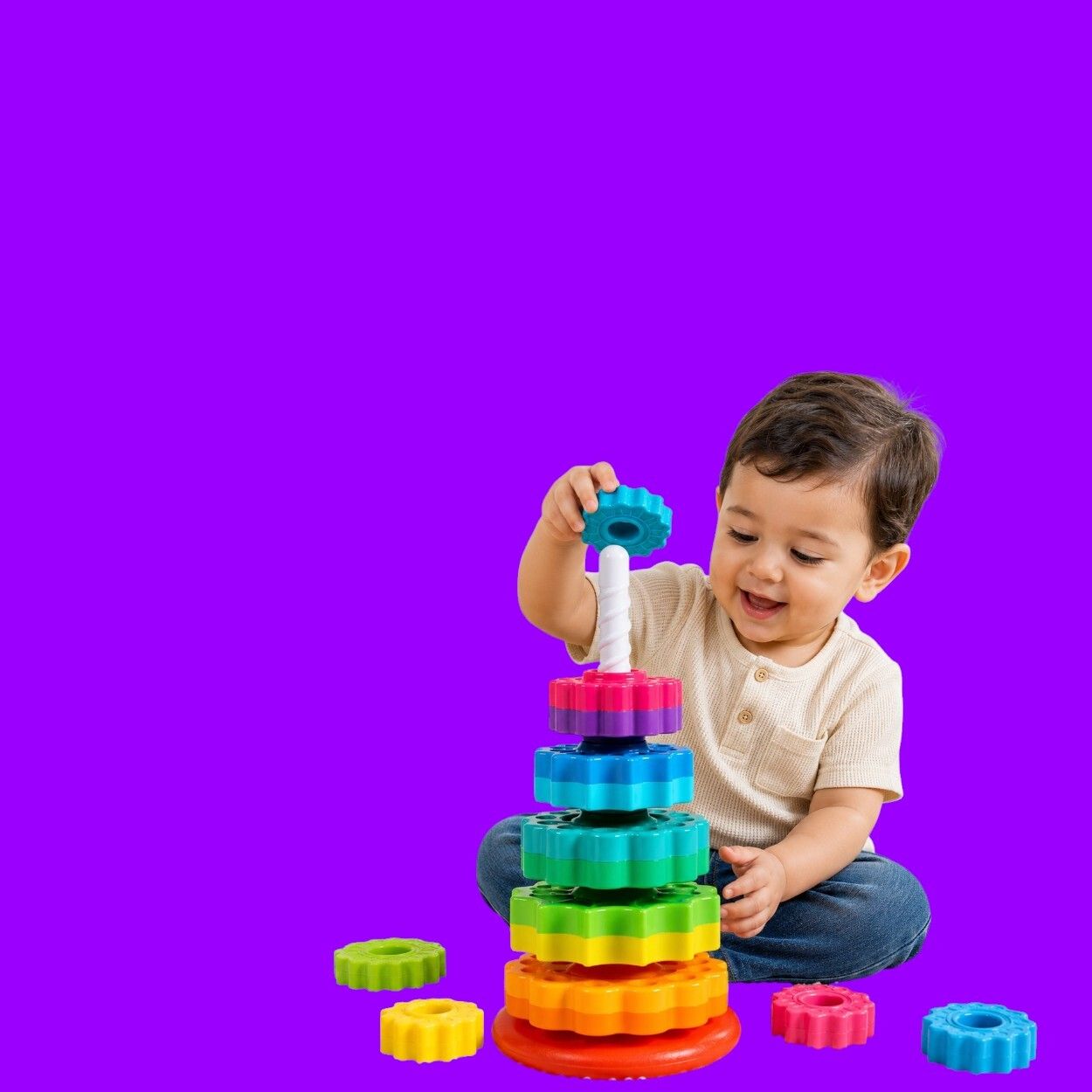jugujaz Kids Rainbow Stacking Ring Puzzle Toy Fine Motor Skills Learning Game-picture-12