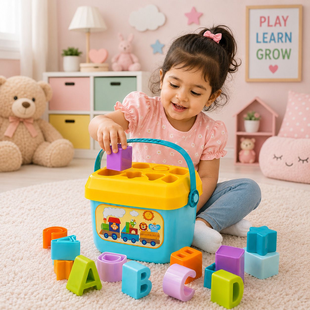 tileez Interactive Alphabet Blocks Shape Sorter Bucket Gift Toy for Children-picture-15