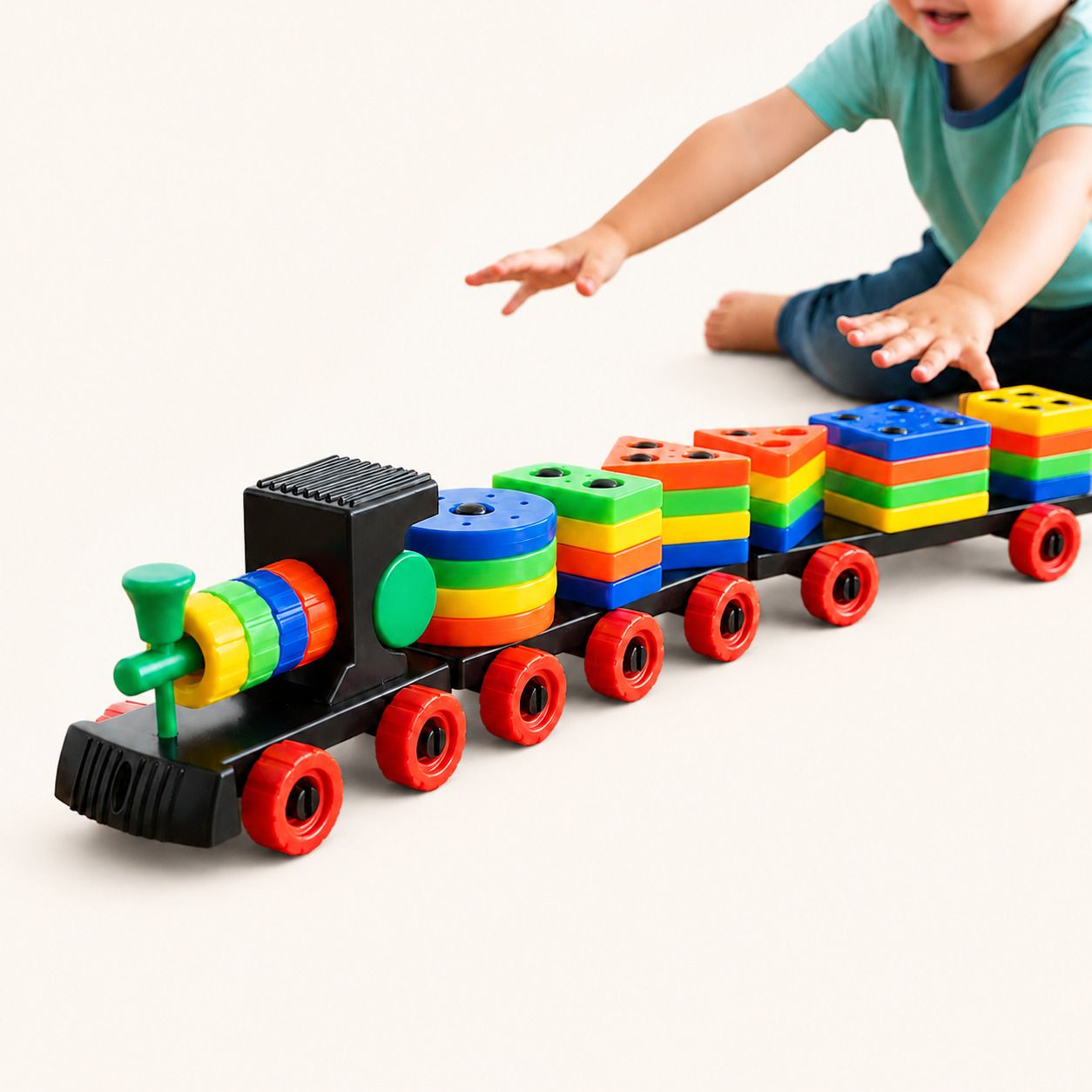 kookumber Geometric Shapes Train Toy Set with Colorful Blocks for Kids-picture-34
