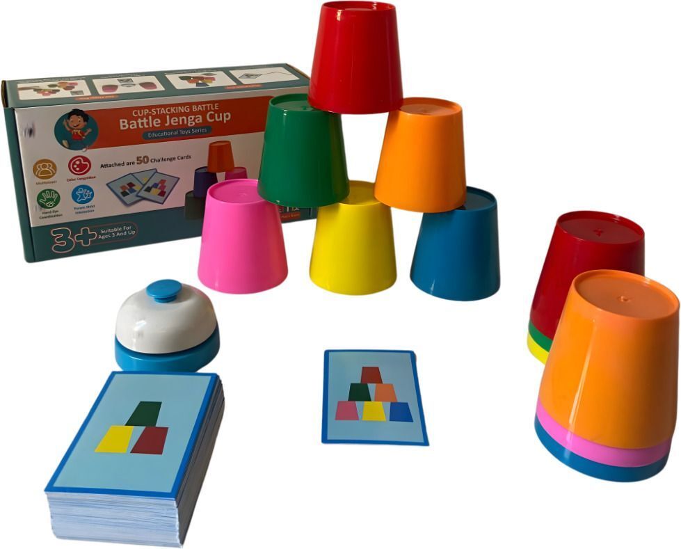 Stacking Cup Game Set for Kids | Learning & Fun Game with Bell and Pattern Cards-image-19