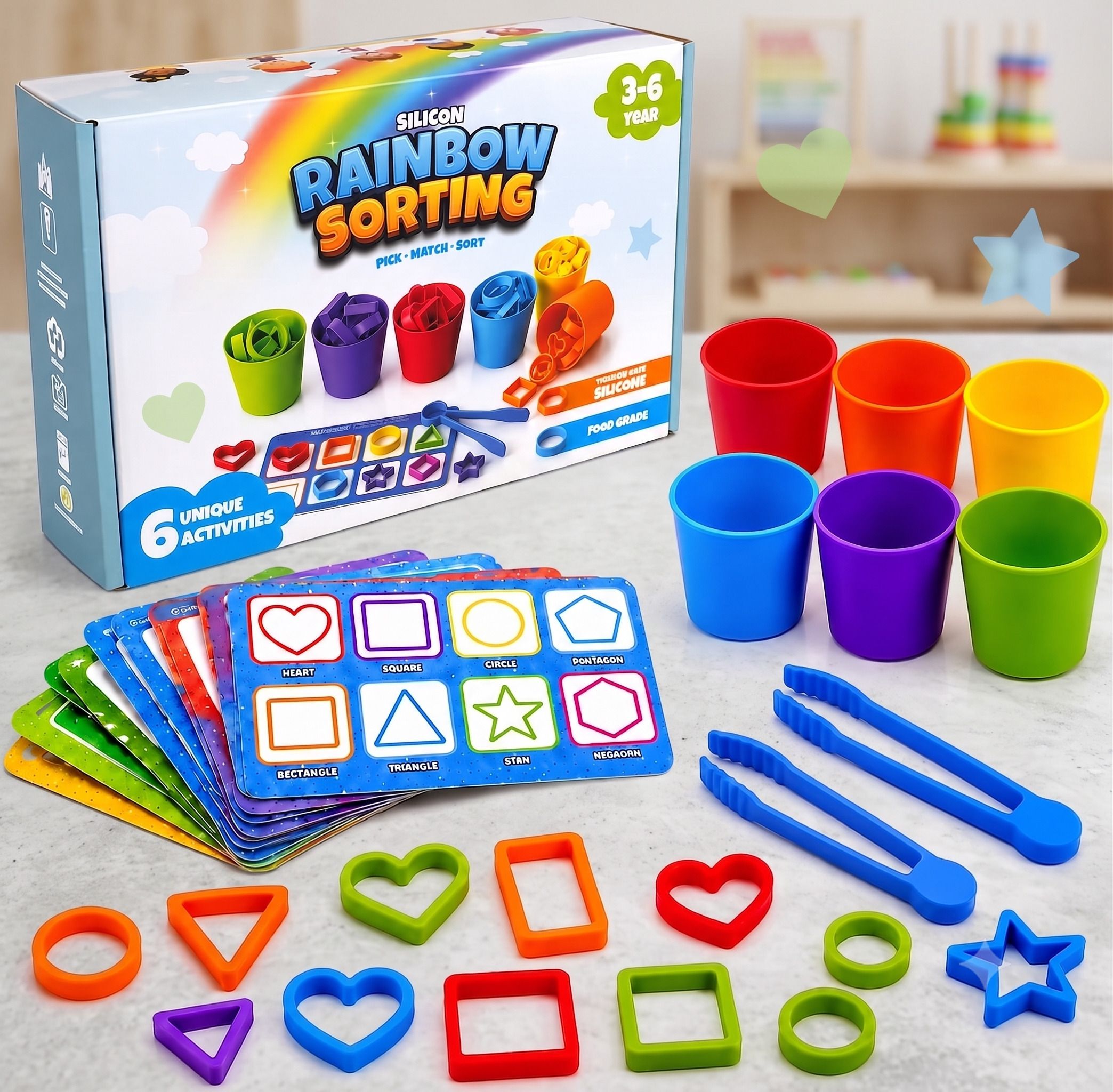 sthofy Educational Toy Set with Cups, Shapes & Cards Stacking Toys-picture-44
