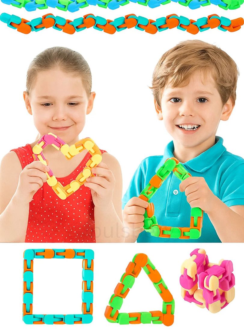pulsbery Wacky Tracks Snap & Click Fidget Blocks(Snake Track Chain)(72 Pcs)(Multicolor)-picture-11