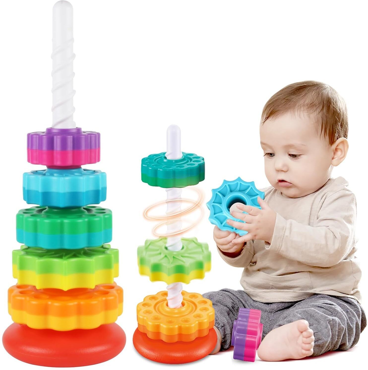 stoffier garten Rainbow Spinning Stacking Tower Toy for Kids & Toddlers-picture-30