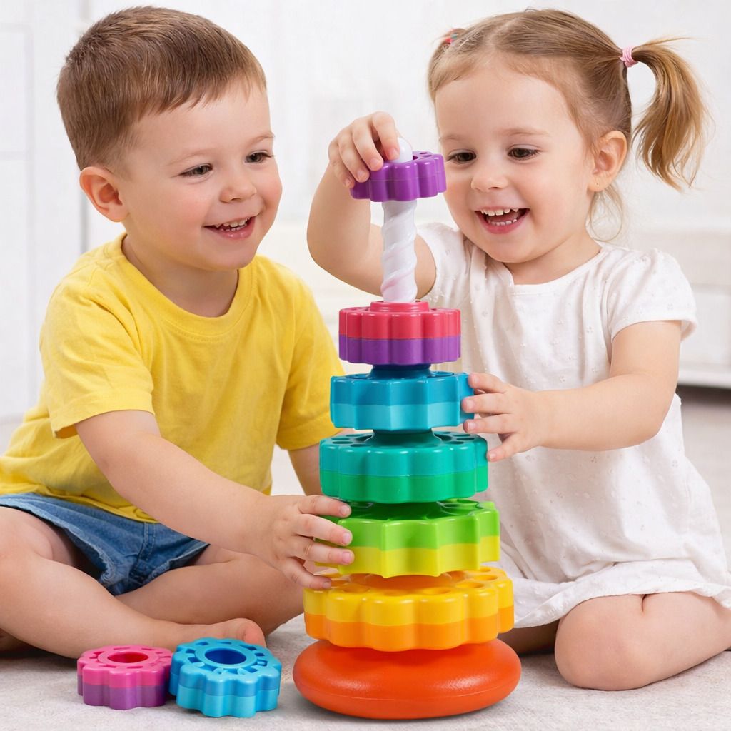 s sukan tex Baby Rainbow Stack Toy with Spinning Rings | Educational Toy for Kids-picture-23