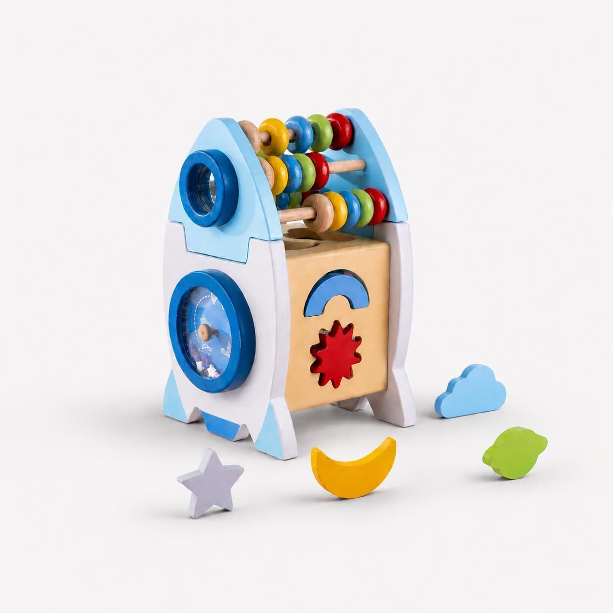 Wooden Rocket Activity Cube for Toddlers Montessori Learning Toy-image-35