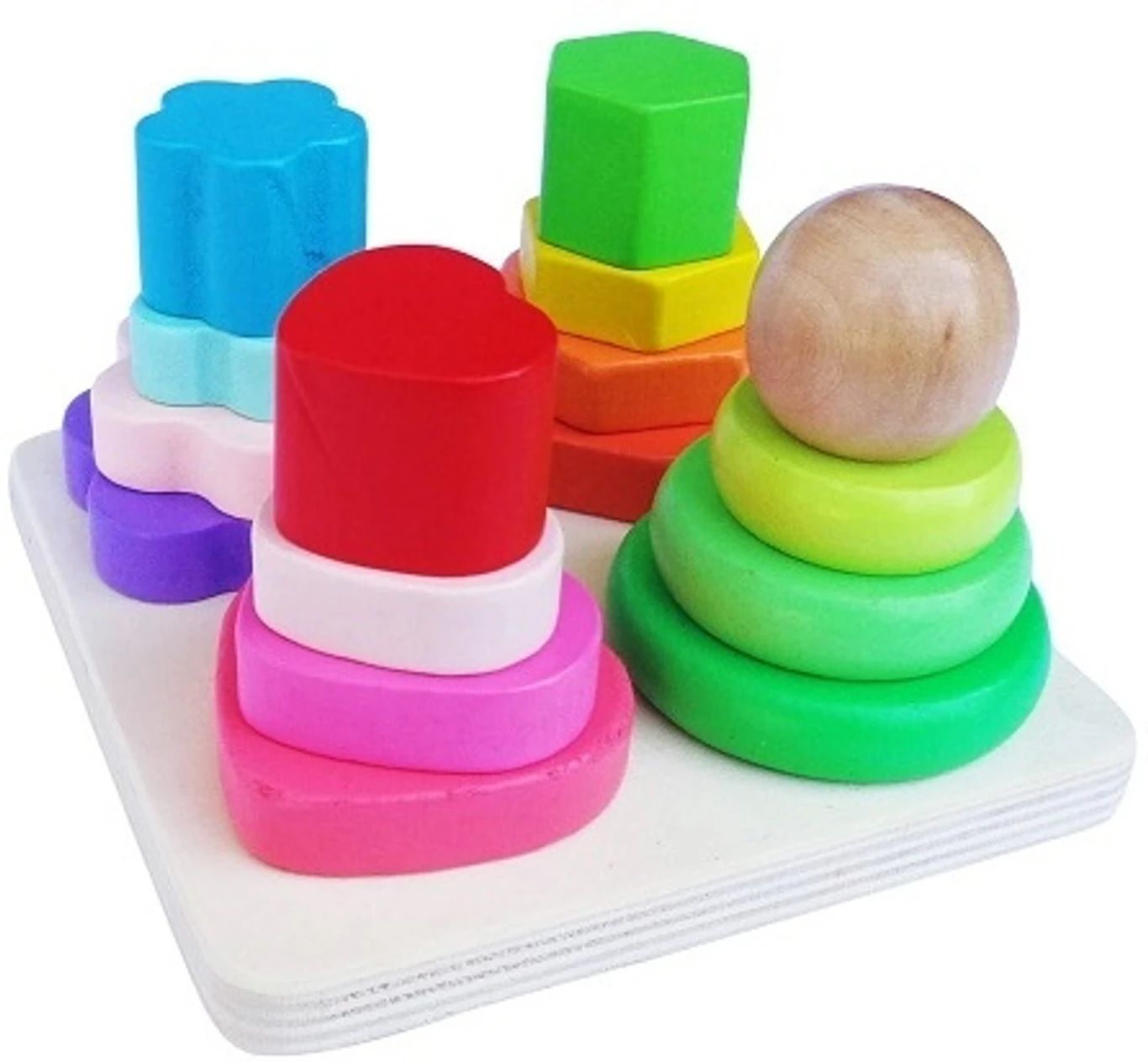 little mind Wooden Shape Sorting & Ring Stacker Montessori Learning Toy for Kids-picture-36