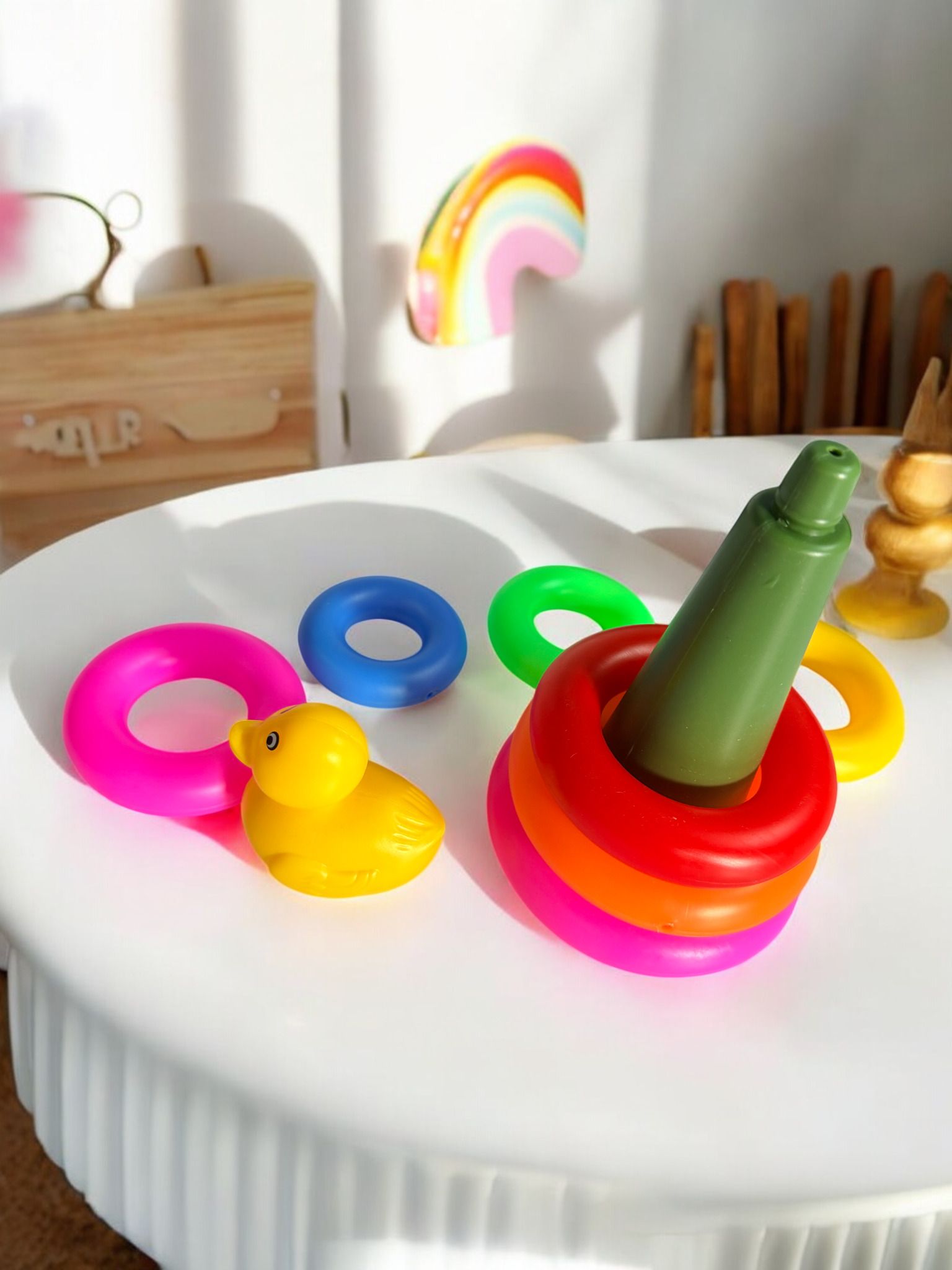 Kids Ring Throw Target Game with Multicolor Rings and Duck Stand-image-21