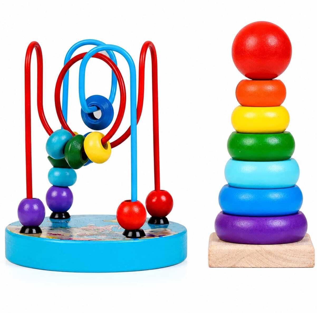 knk infotain Wooden Bead Maze & Rainbow Stacking Ring Toy For Kids | Age 1+ Years-picture-16