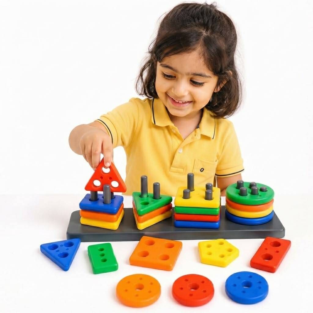 Geometric Plastic Blocks,Sorting & Stacking Toys for Toddlers and Kids Preschool-image-1