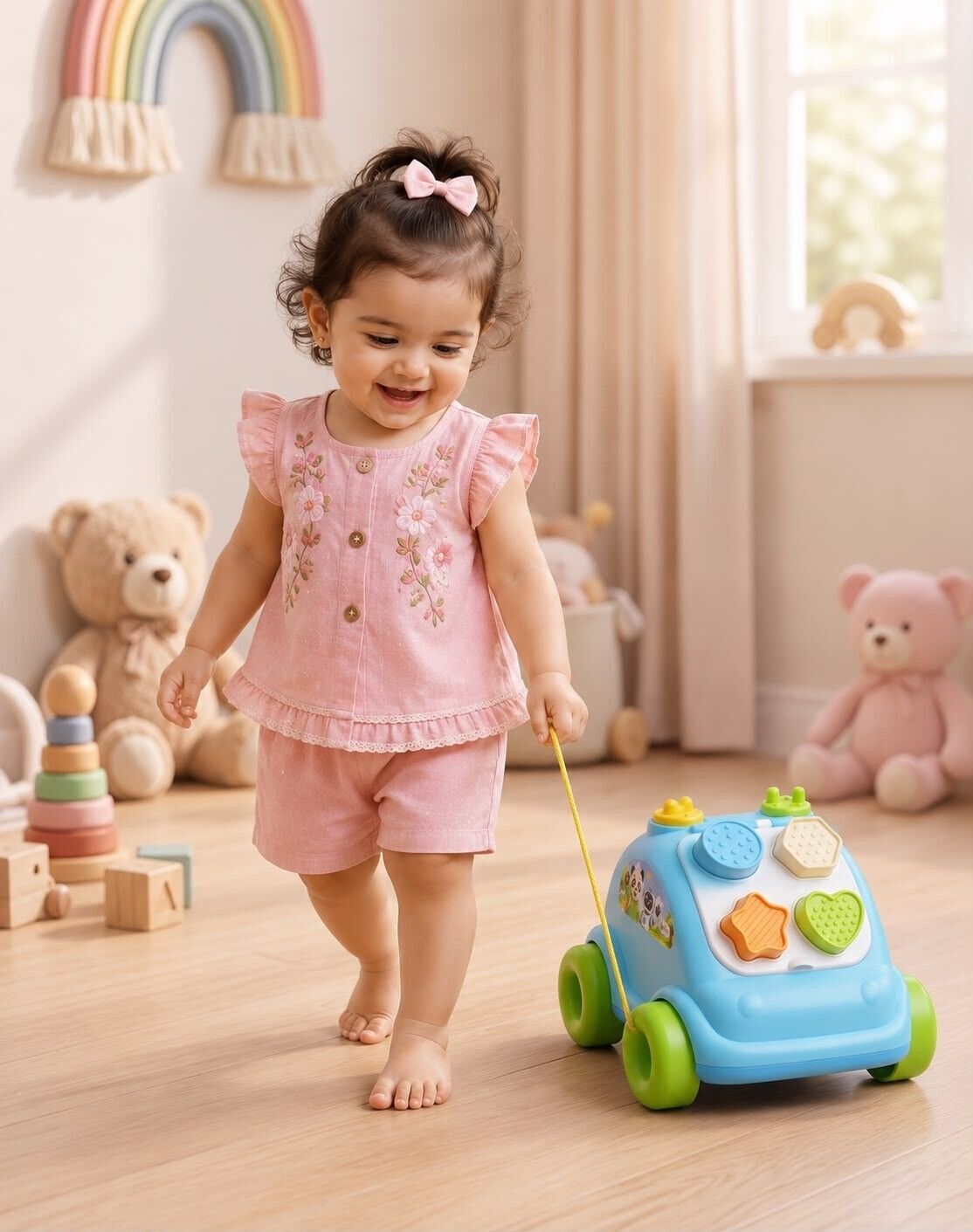 BABY PULL ALONG ACTIVITY CAR WITH SHAPE BLOCKS | EDUCATIONAL TOY FOR TODDLERS-image-32