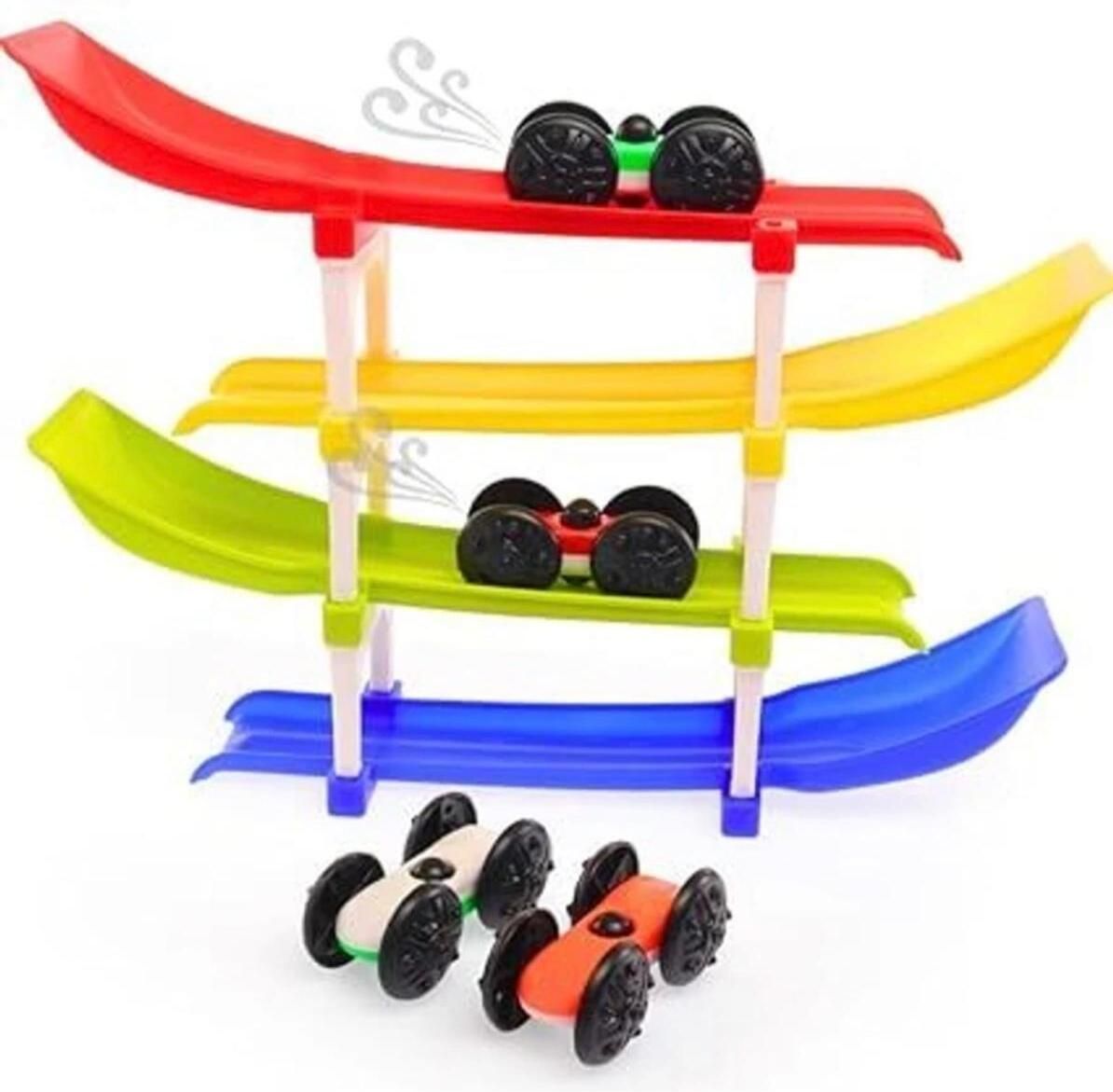 novexa 4 LEVELS STACKING CAR RAMP RACER TOY WITH 2 SLIDING MINI CARD TRACK SET FOR KIDS-picture-32