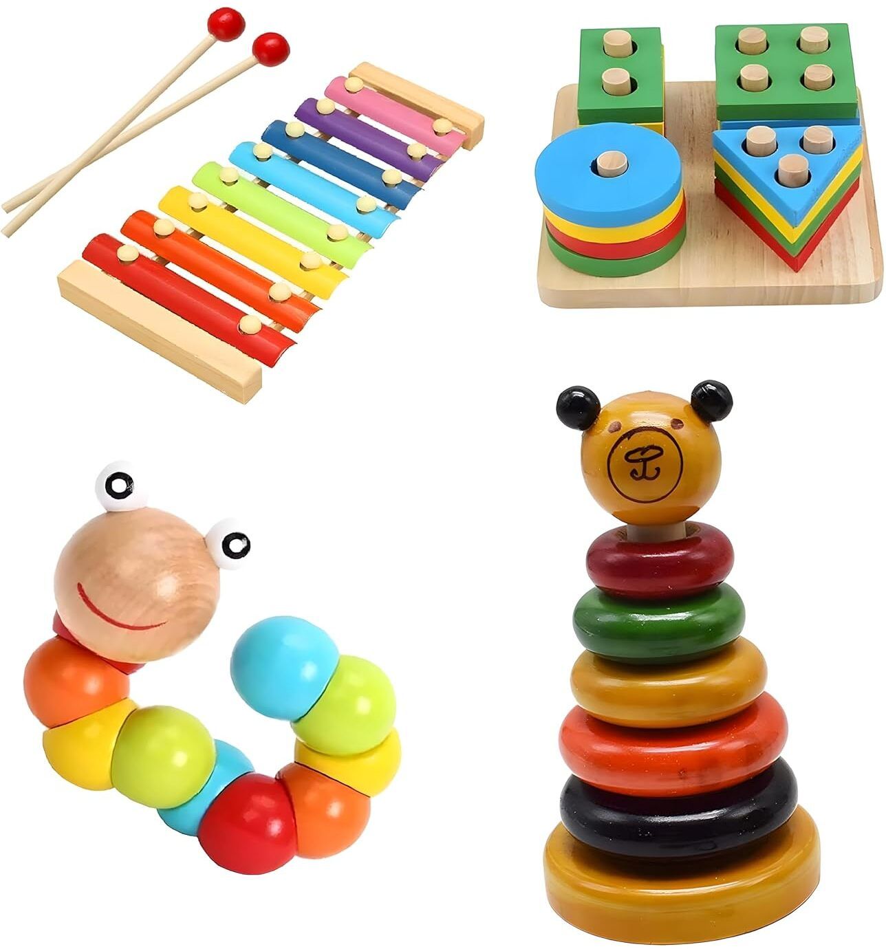 kishore collection Wooden Shape Color Sorting Blocks Stacking Puzzle Xylophone & Twisting Toy-picture-19