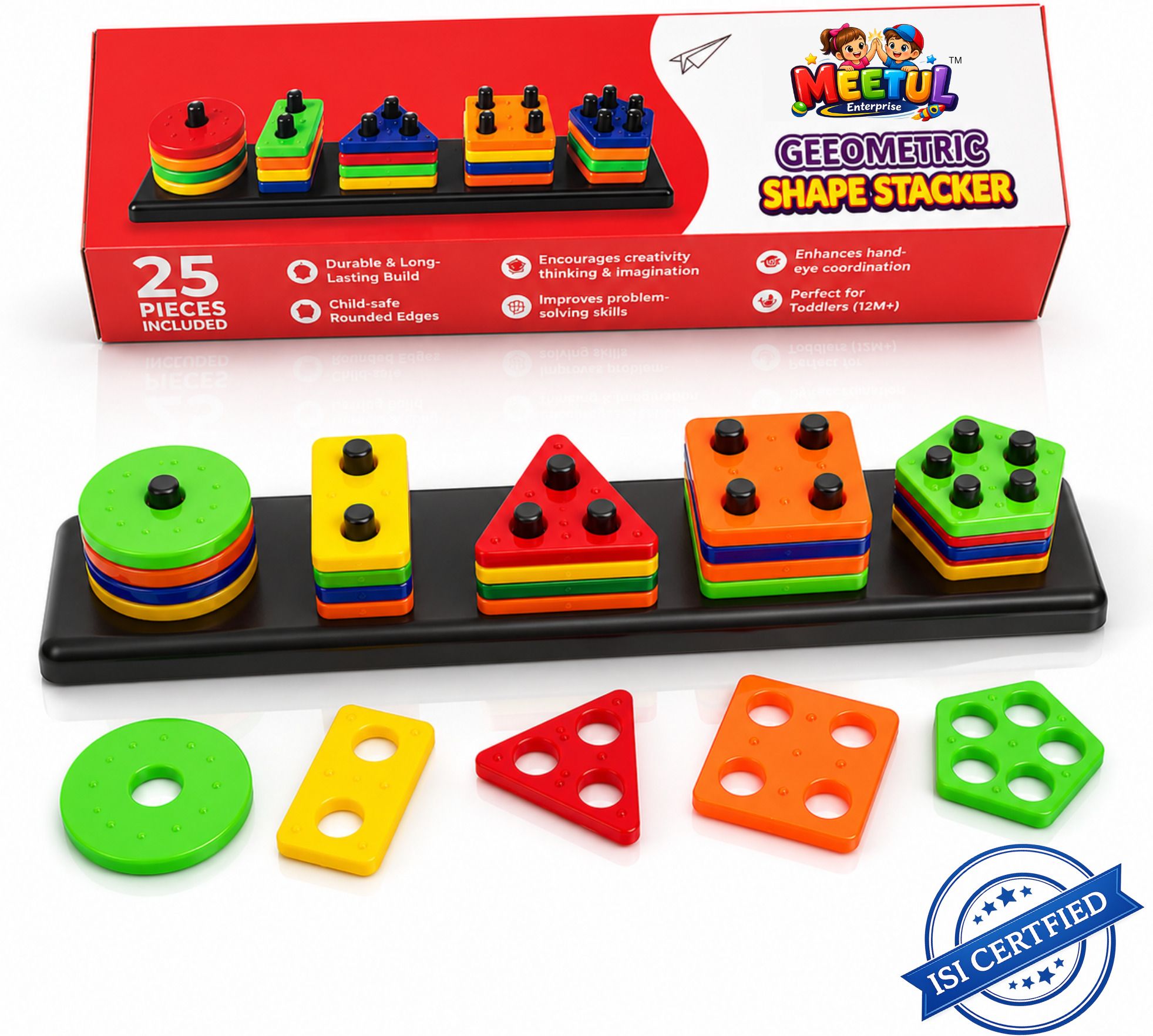 meetul enterprise Geometric Shape Stacker Toy for Kids | Learning & Sorting Game | 25 Pcs-picture-22