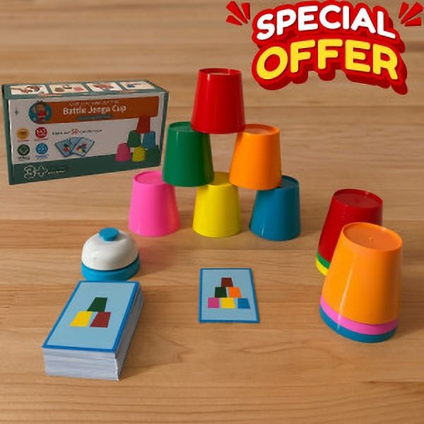 calyxia Battle Jenga Cup Game Set with Cards & Bell – Fun Family Party for Kids & Adults-picture-12