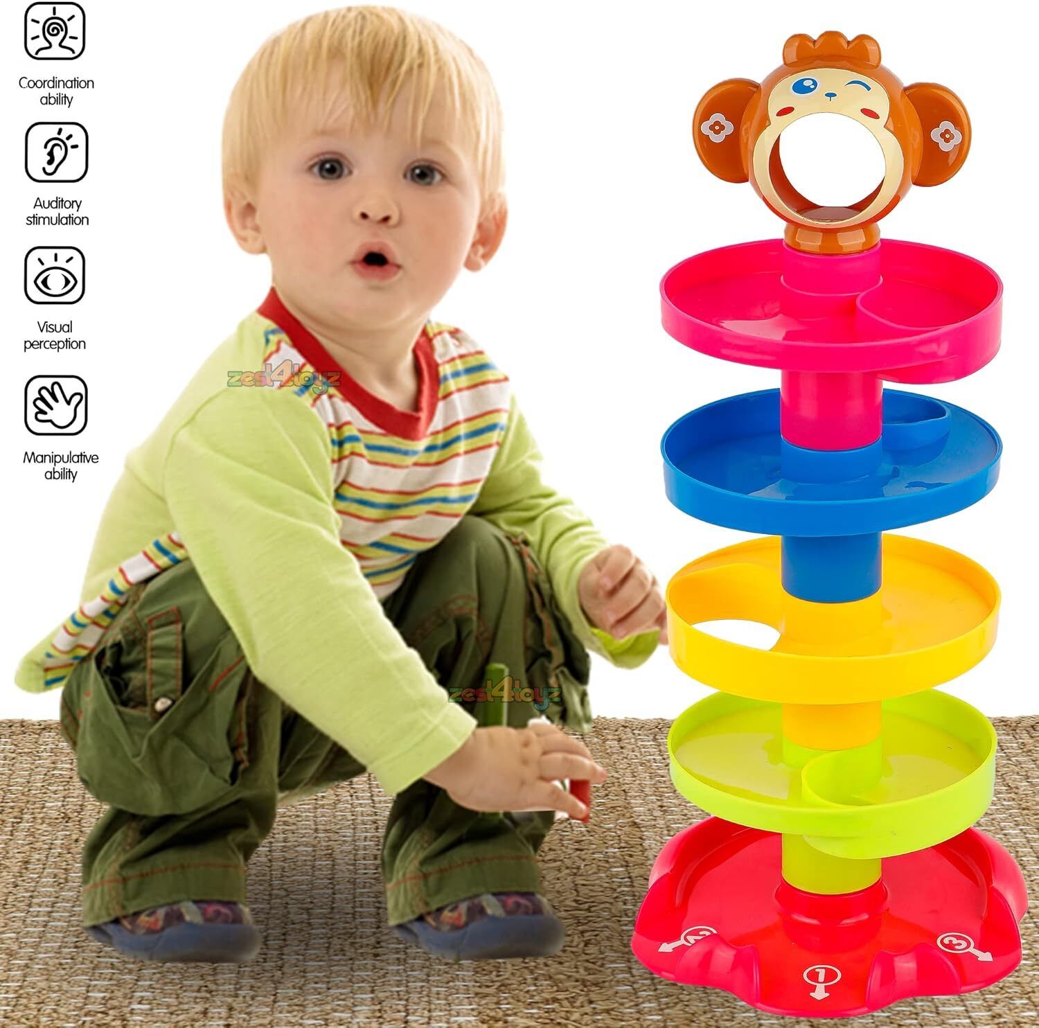 jipsy 5 Layer Ball Drop Tower with 3 Colorful Plastic Rattle Balls | Drop-Roll Fun Toy-picture-43
