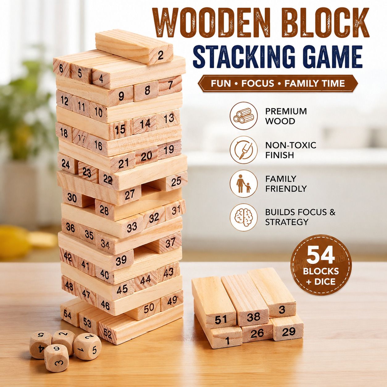woodlet Wooden Jenga Tumbling Tower of 54 pcs–Puzzle Block for Kids-Adults & Family-picture-17