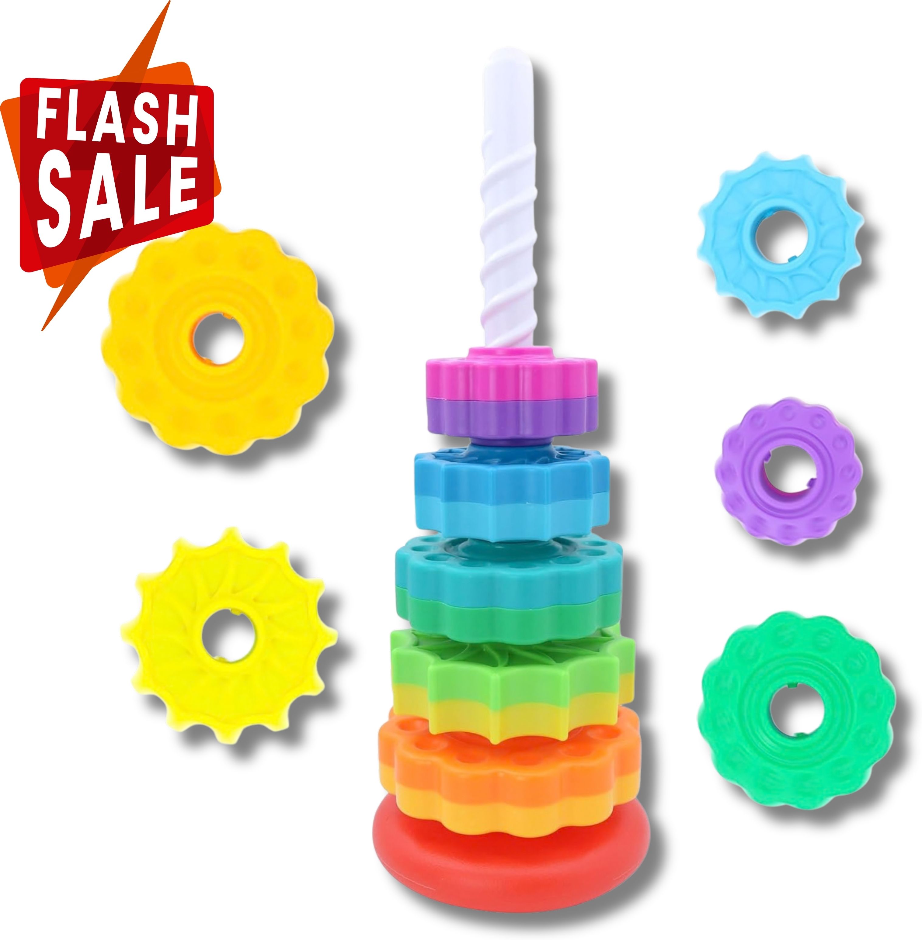 glenston Spinning Tower Learning Toy Rotating Rainbow Stacking Rings Educational Activity-picture-45