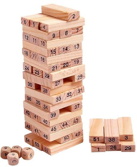 fun factory Wooden Tumbling Tower, 54 Blocks Stacking Game with 4 Dice,-picture-16