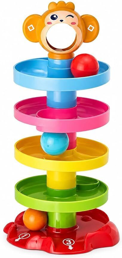 5 Layer Tower Run with Swirling Ramp and 3 Rattle Balls,Best for Early Education-image-7