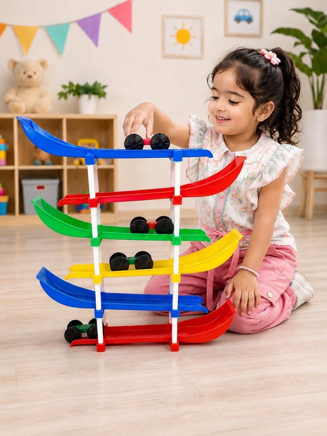 novexa BABYS MULTICOLOR 6 LEVEL CAR ROLLING RAMP RACER TOY WITH 4 MINI CARS-picture-32
