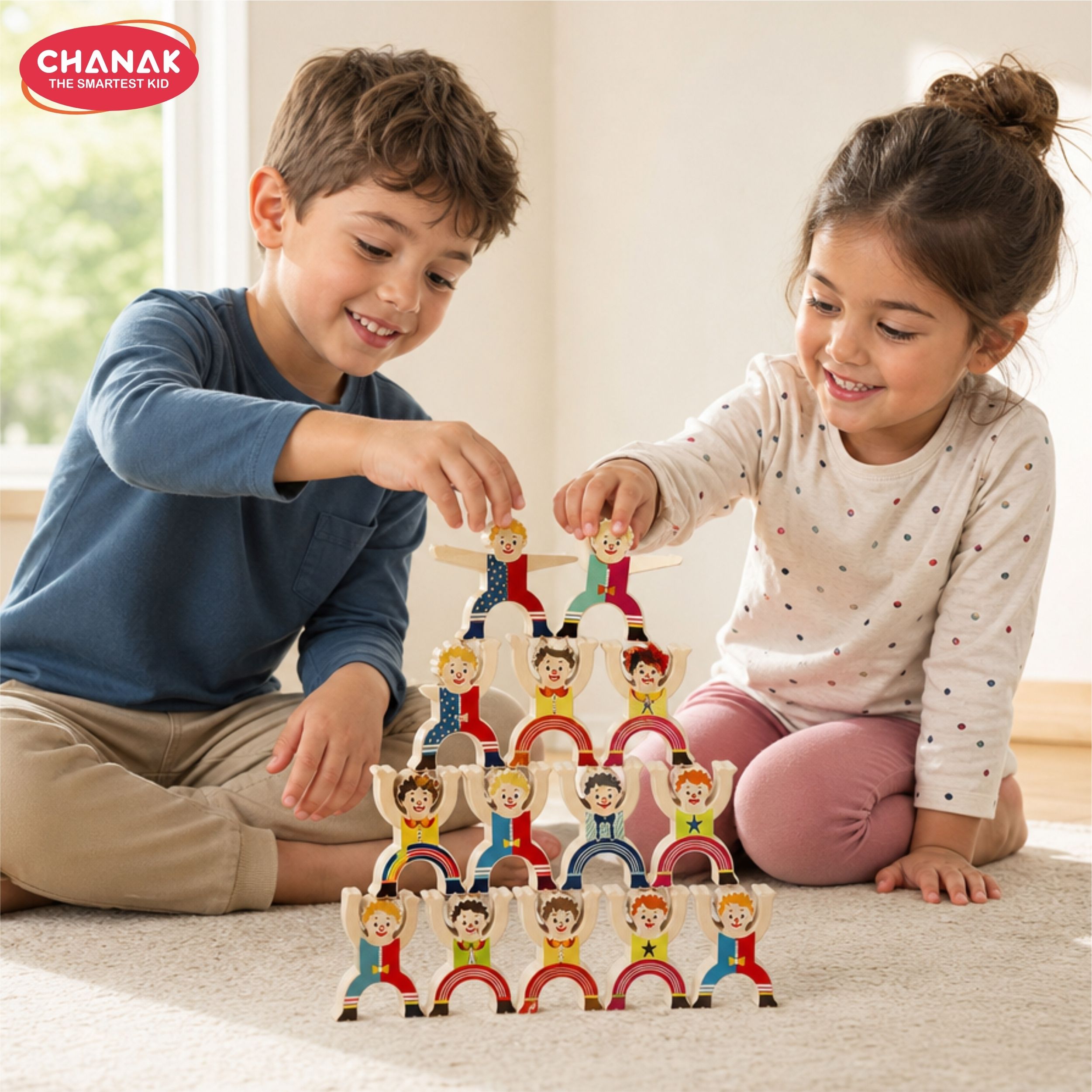 chanak Wooden Human Stacking Toys 16 Pcs Clown Stacking Blocks 3+Tumbling Building Toy-picture-28