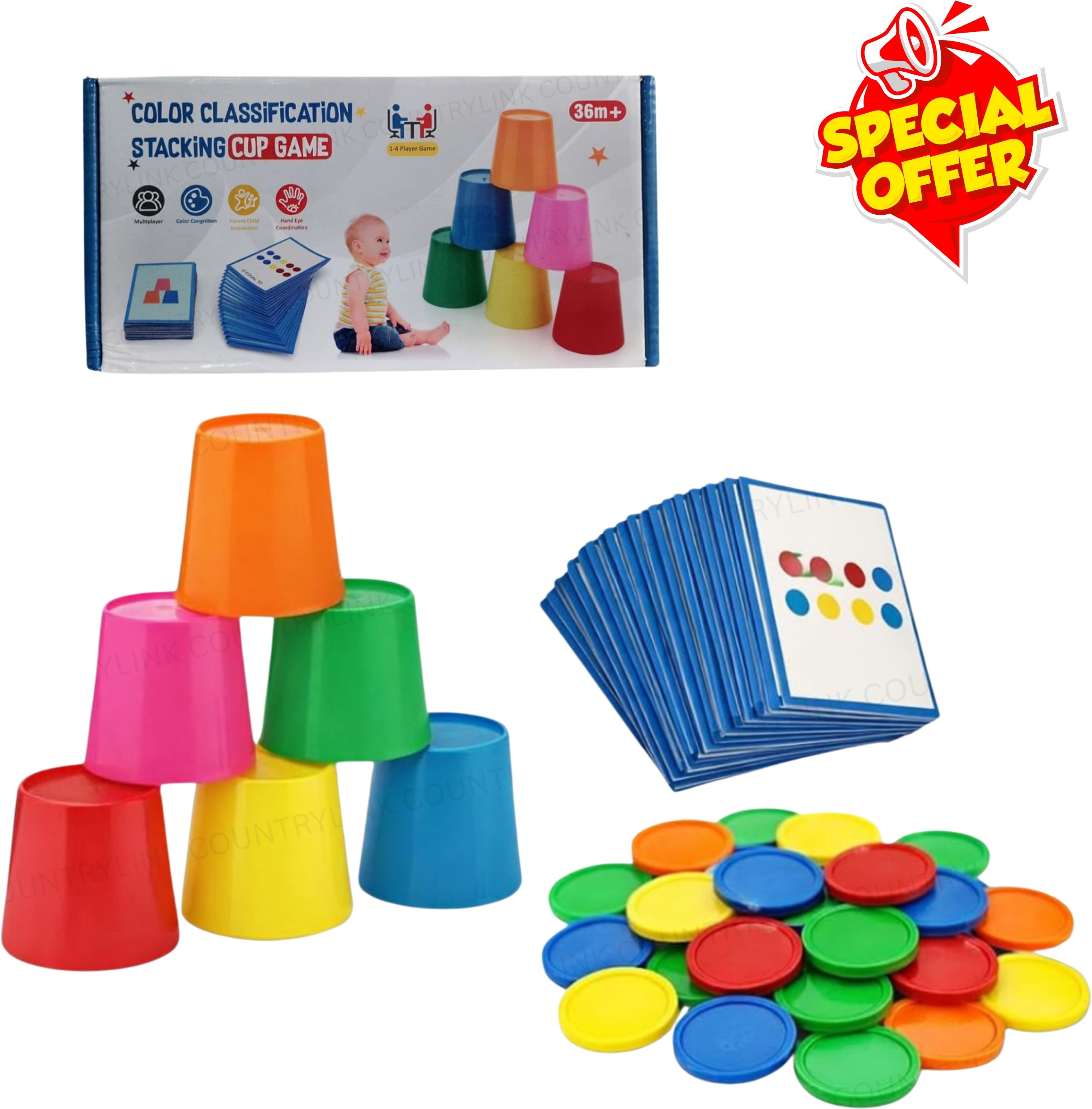 Color Matching Cup Stack Game Brain Development 6 Cups, 48 Coins & 50 Cards Set-image-33