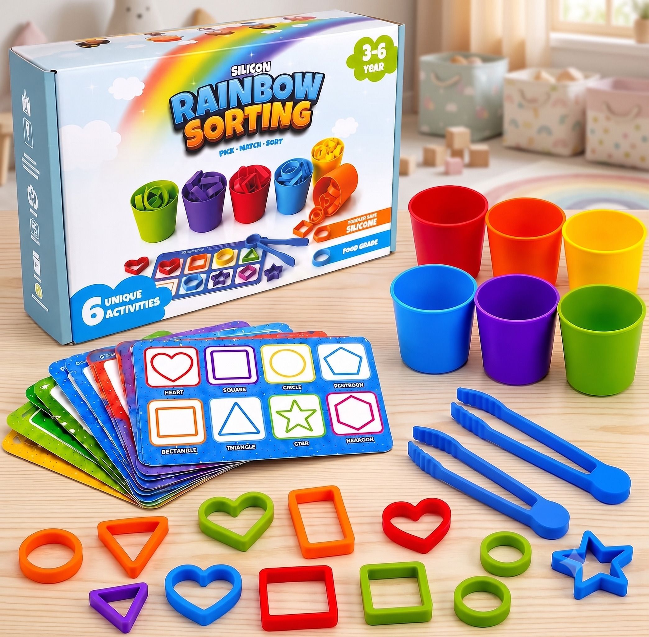 sthofy Preschool Learning Toy Rainbow Sorting Activity Set Stacking Toys-picture-43