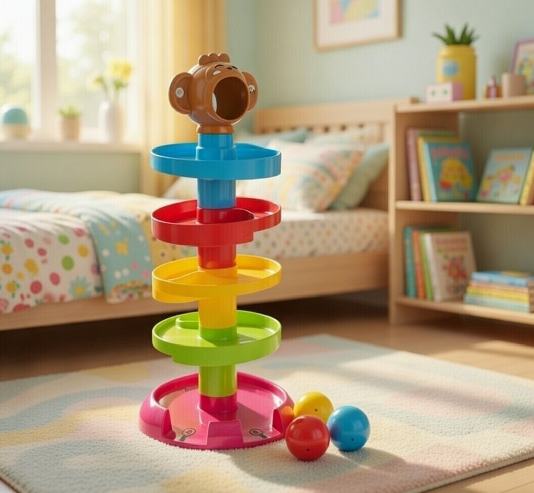 Kids Ball Drop Tower Toy with Rolling Track Colorful Spiral Ball Run