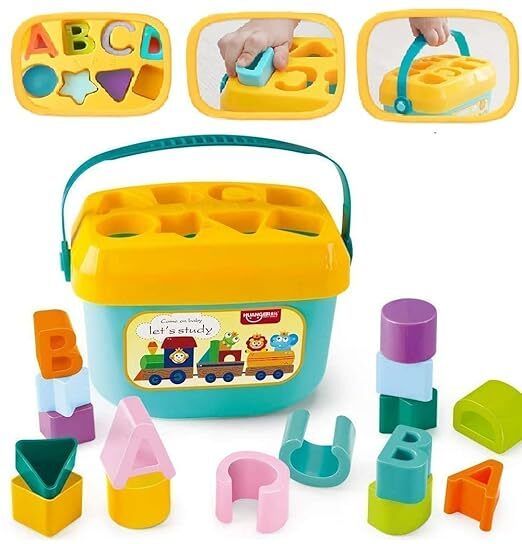 Baby First Blocks-Shape Sorter Game & Alphabet Learning Toy with Storage Bucket-image-43