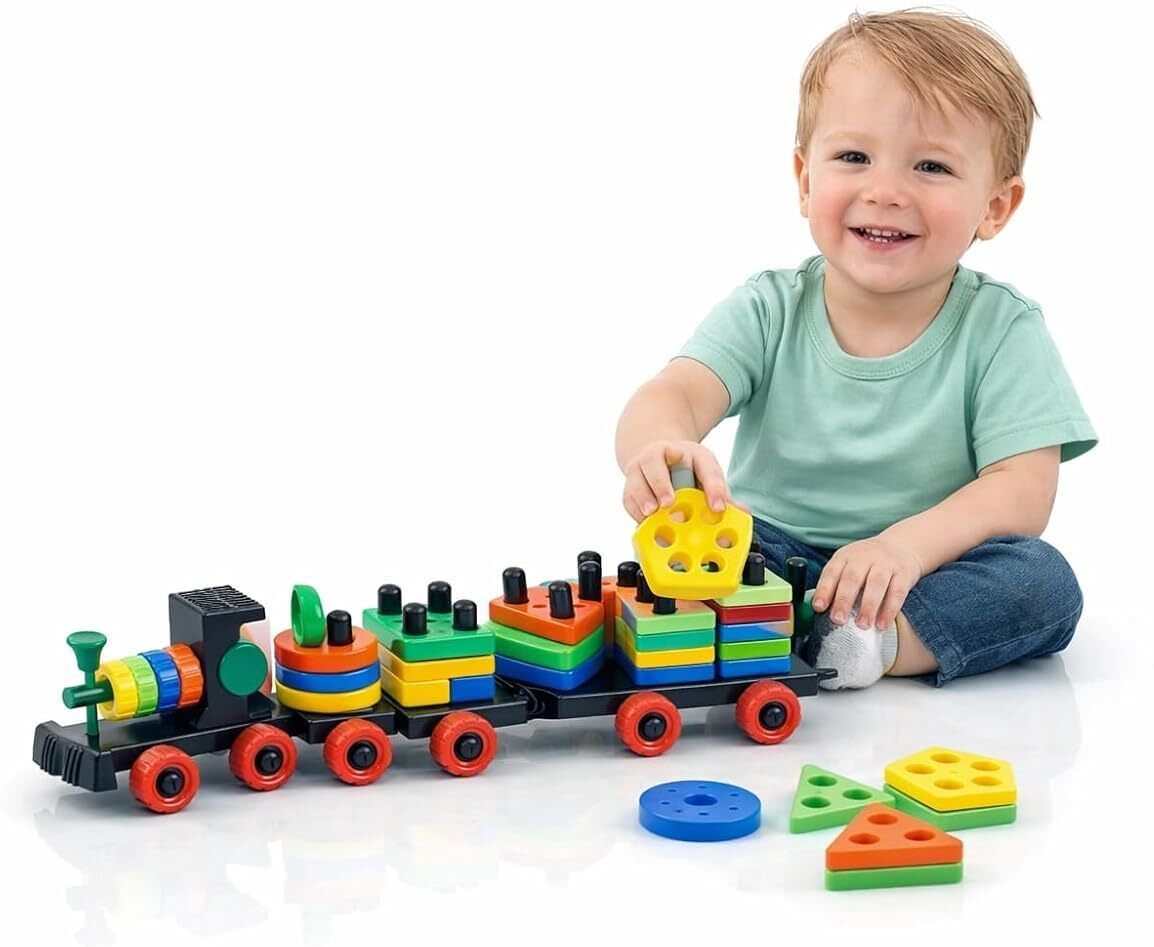 ak anolihk 3-in-1 Geometric Train Shape Sorting & Stacking Toy for Kids-picture-10