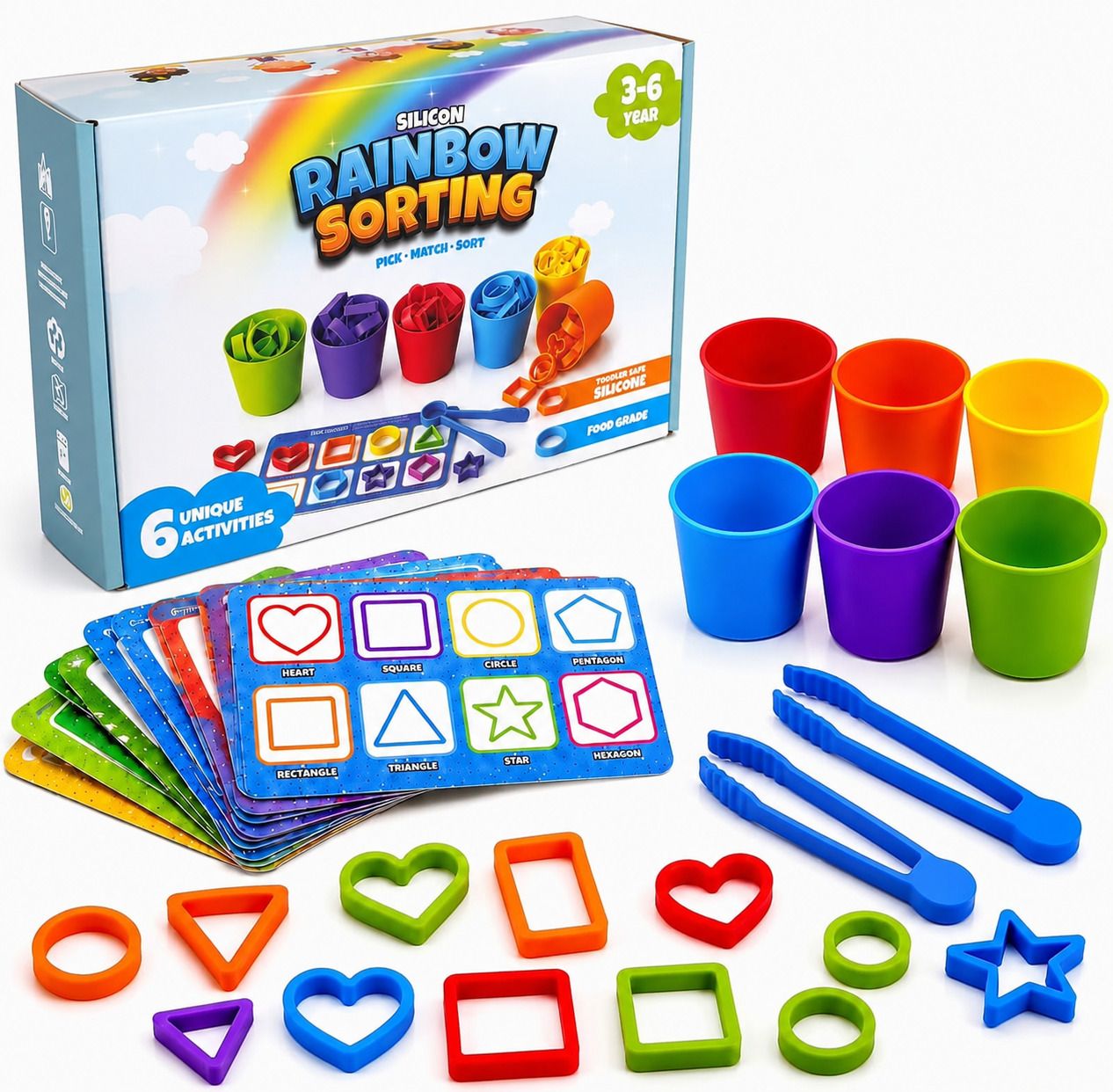 sthofy Silicone Rainbow Shape Sorting Toy for Kids 3-6 Years | Montessori Learning Toy-picture-24