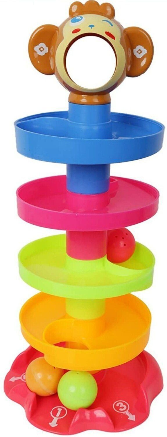 5 Layer Roll Ball Ring Tower Monkey Rolling Ball Bell Toys for Babies I Toddlers-image-27