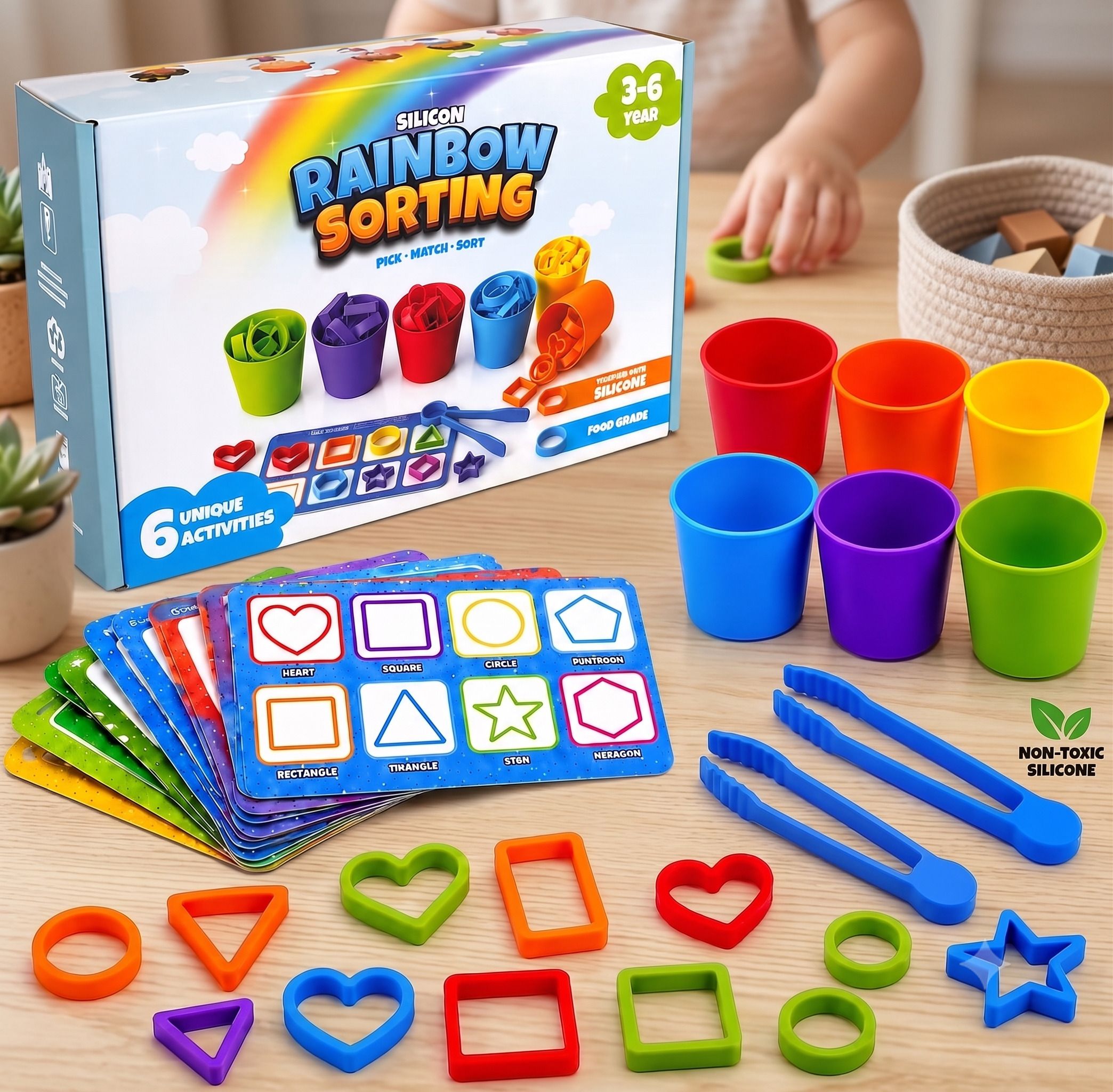 sthofy Fun Learning Rainbow Sorting Toy with Tongs Stacking Toys-picture-42