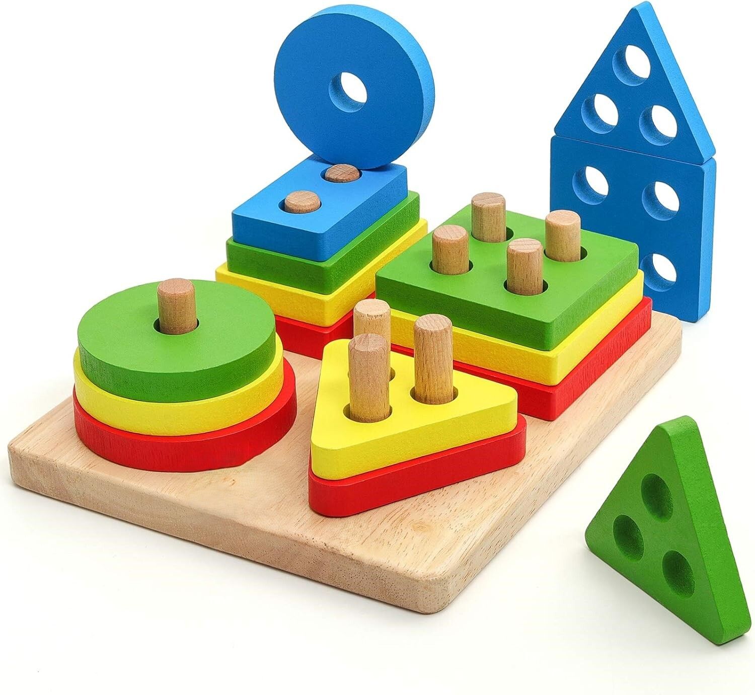Montessori wooden sorting and stacking toys, shape and color recognition blocks-image-17