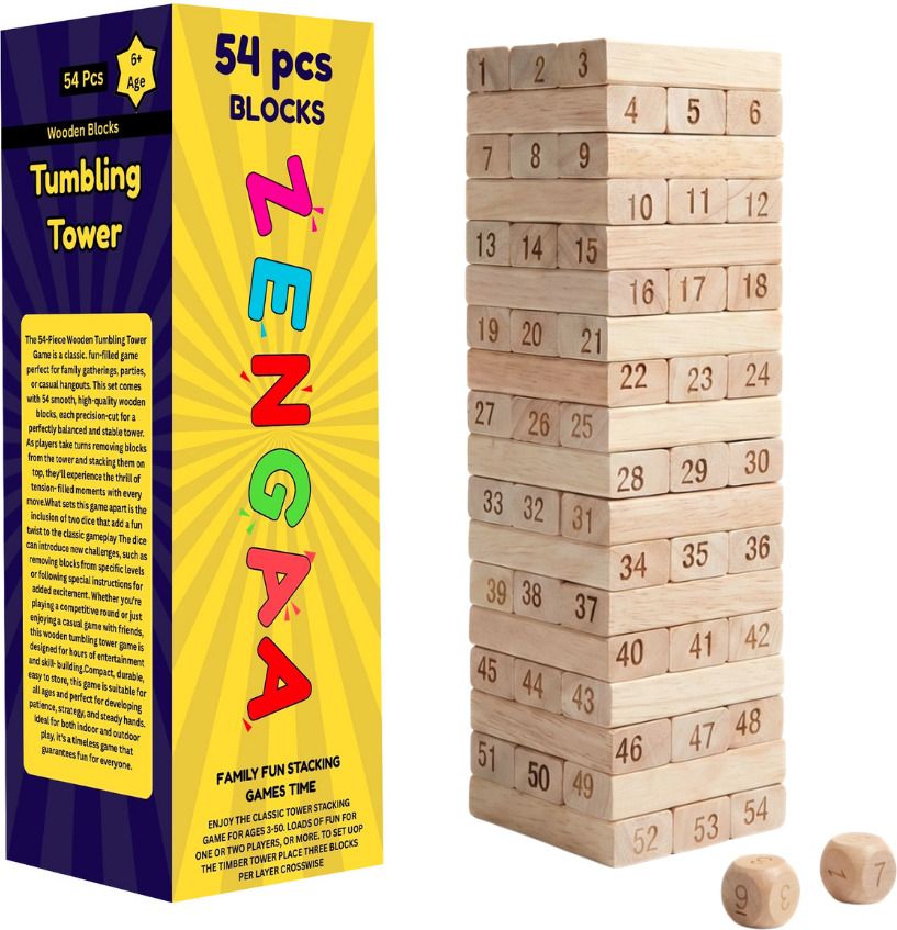 khelo bacho Wooden Tumbling Tower Game 54 Pieces with Number Blocks & Dice-picture-15