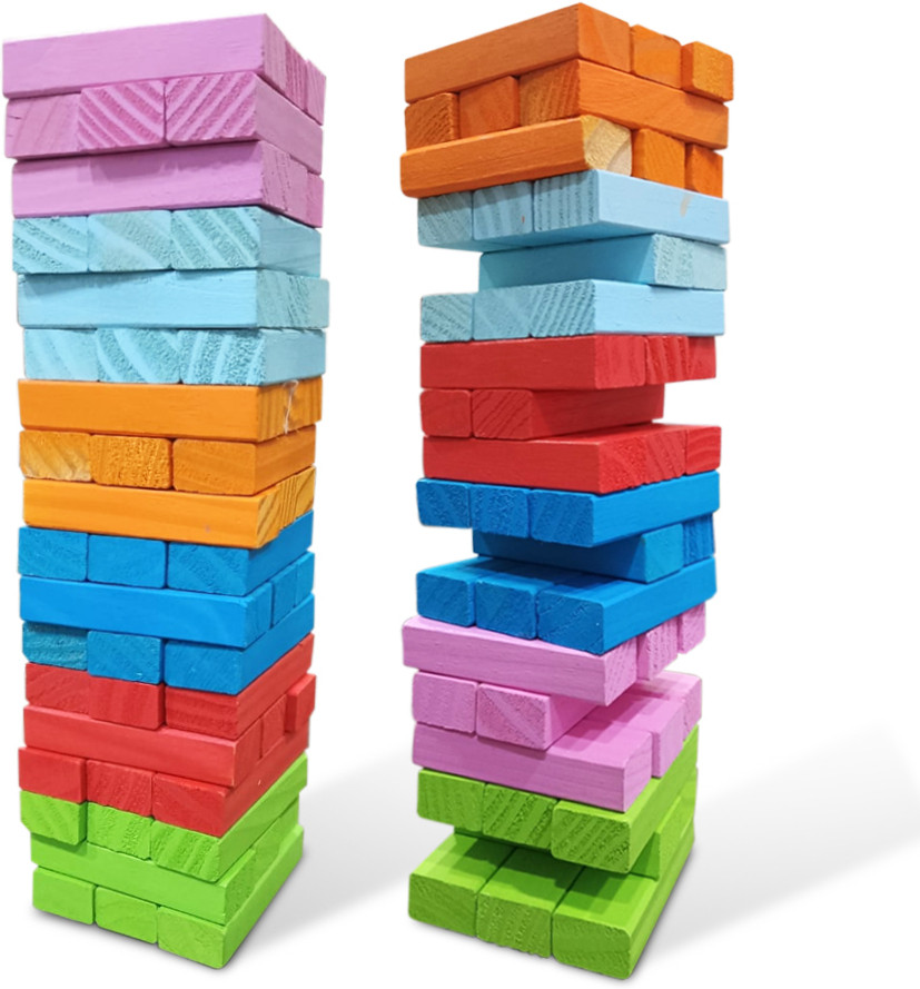 clapjoy 54 Wooden Blocks Game – Colorful Tumbling Tower for Kids Ages 5+, Balancing Game image 1