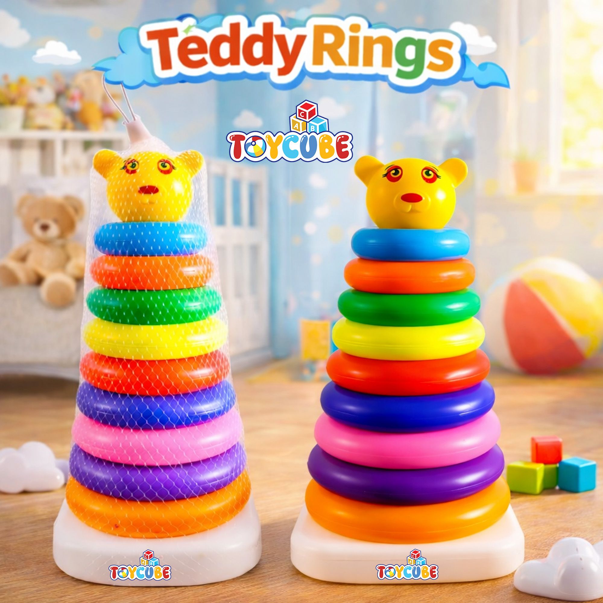 Teddy 9 Rings Stacking Toy | Jumbo Ring Stacker Educational Toy-image-6