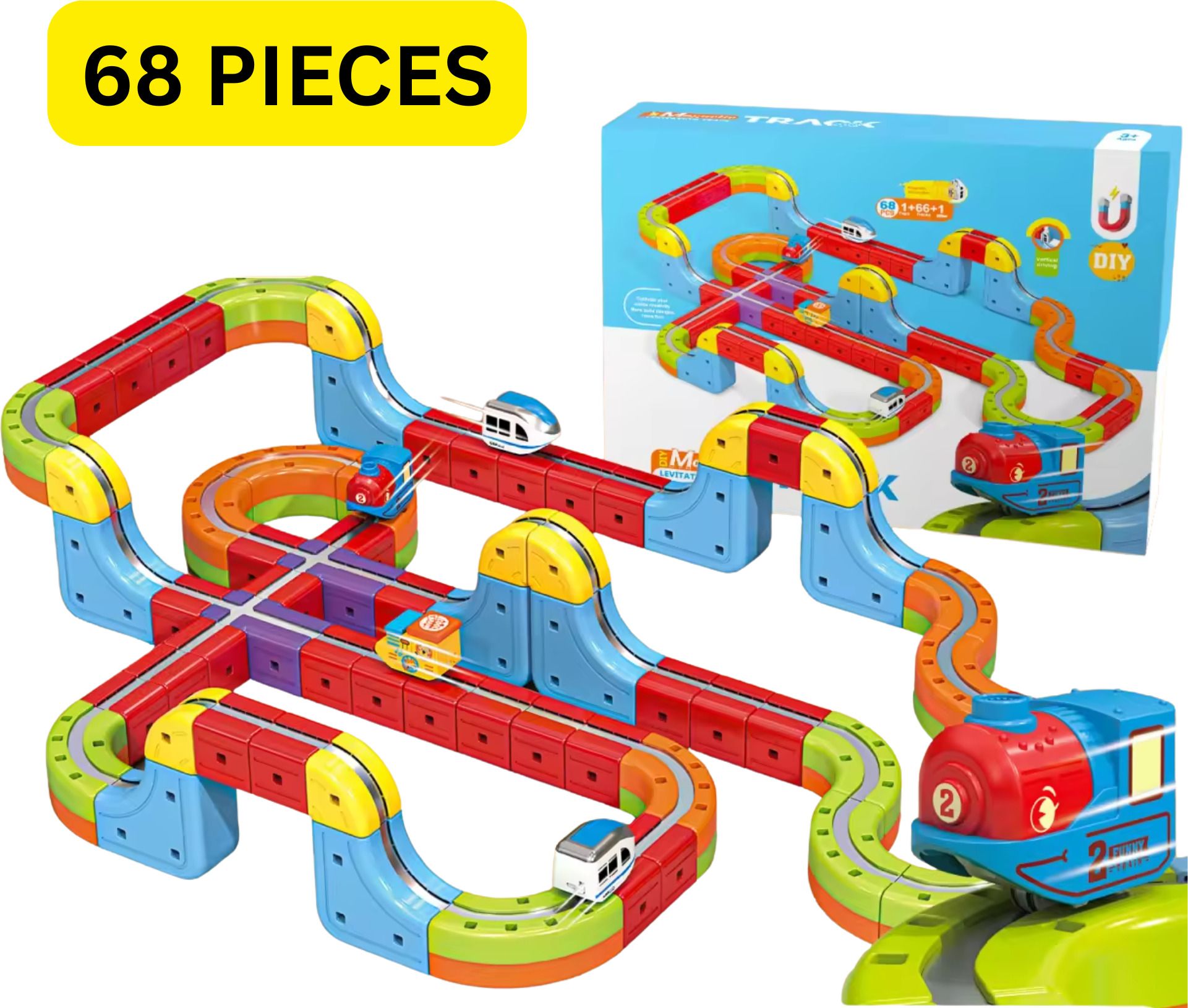 Magnetic Train Set for Kids –68 Pcs DIY Track with USB Train Car - 3+ yrs-image-12