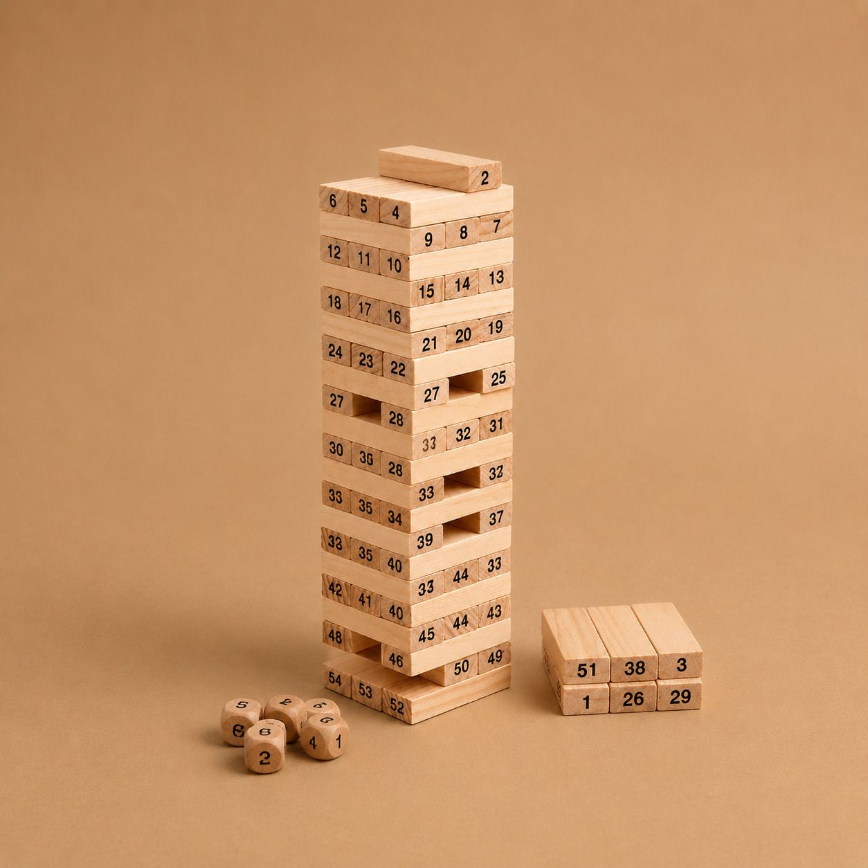 thriveonix 54 Pieces Wooden Tumbling Tower Block Stacking Game with 4 Dice-picture-14