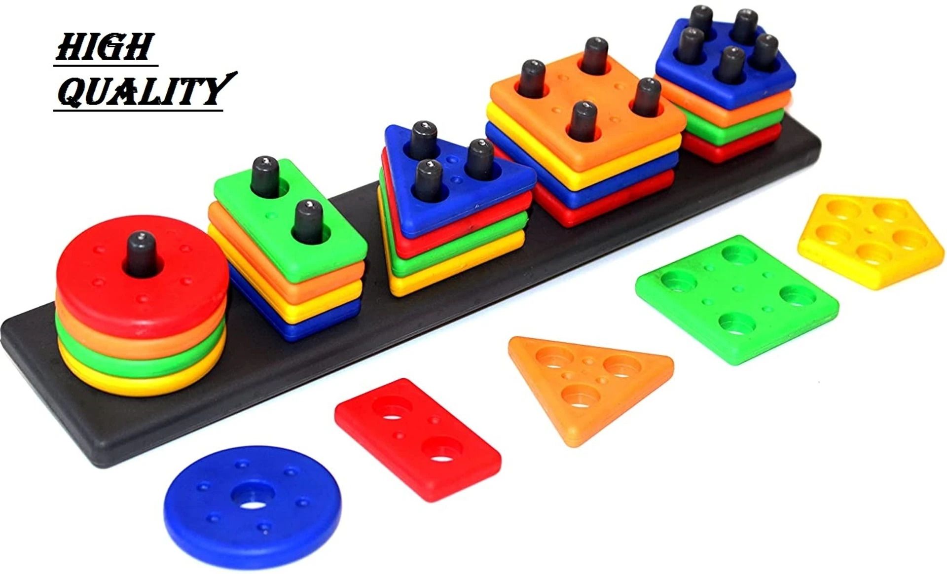 zeloxa Montessori Geometric Shape Sorting, Stacking Board, 5 Shapes Shape Sorter Puzzle-picture-35