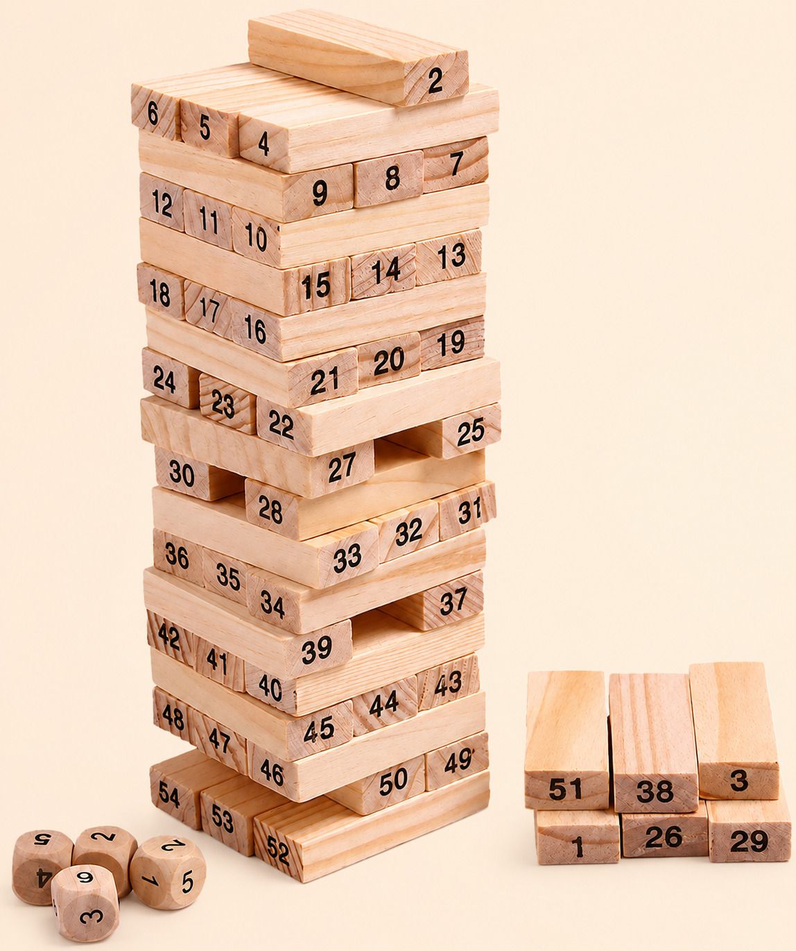 54 PCS Wooden Tumbling Tower Game with 4 Dice-image-35