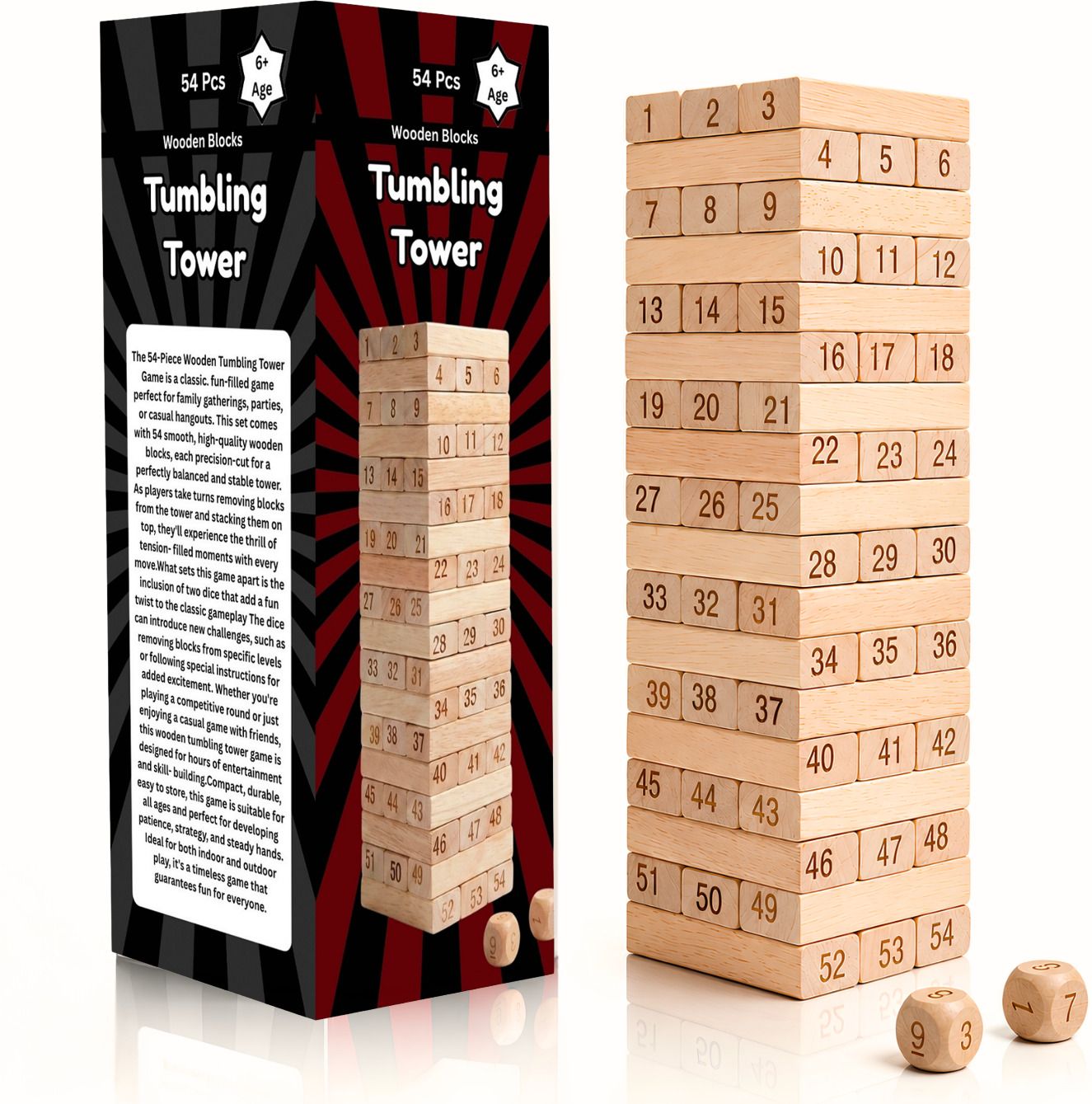 khelo bacho Wooden Tumbling Tower Game 54 Pieces with 2 Dice | Block Toy for Kids & Adults-picture-13